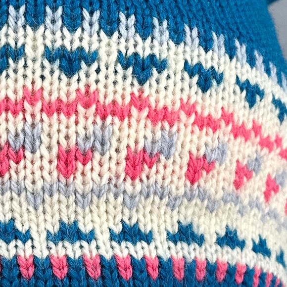 VTG MadHatter Wool Knit Beanie Hat Blue Pink Fair Isle Heart Canada Retro 80s OS - Picture 8 of 16
